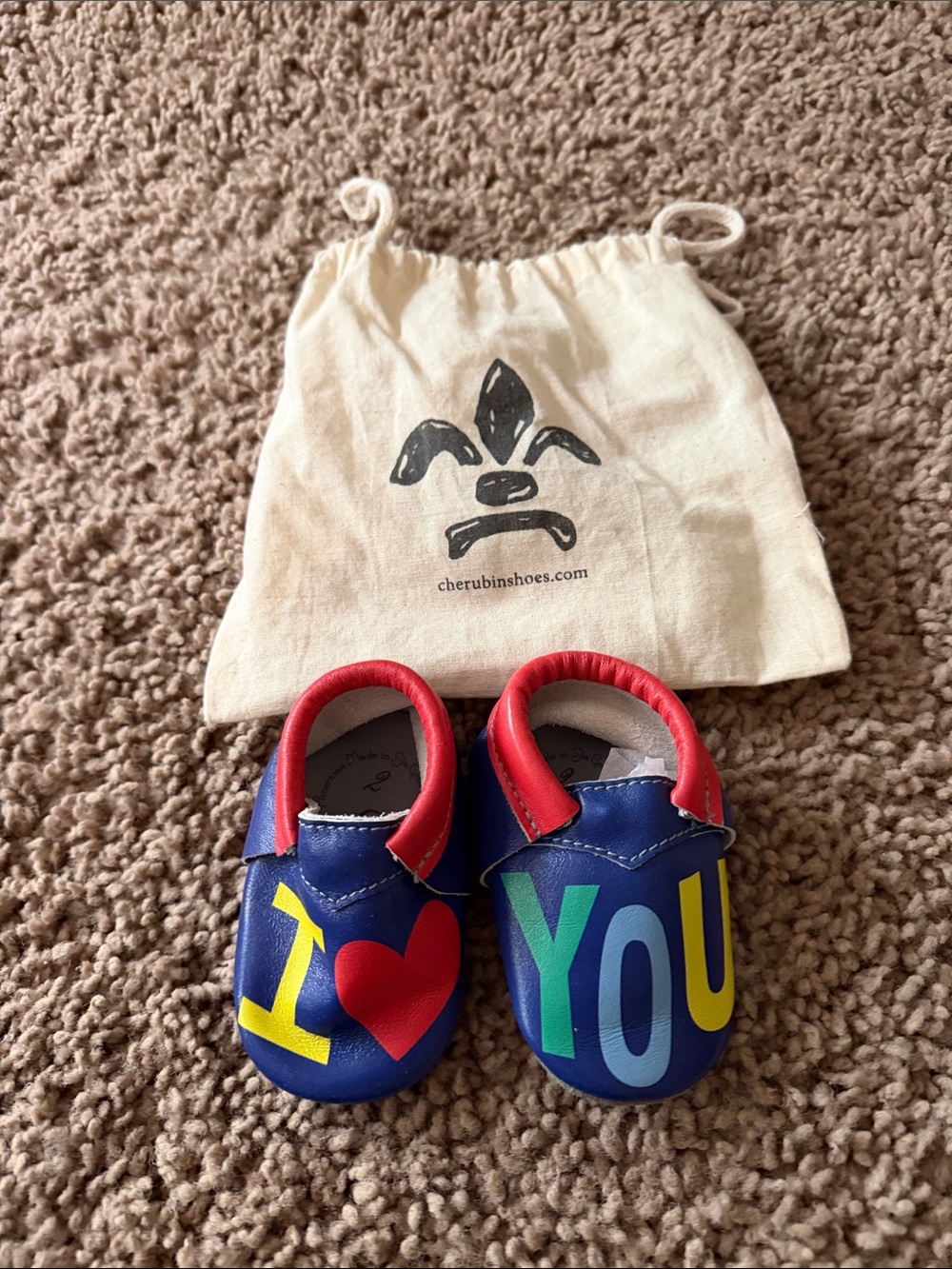 Cherubins Blue 'I Love You' Soft Leather Baby Slip-Ons